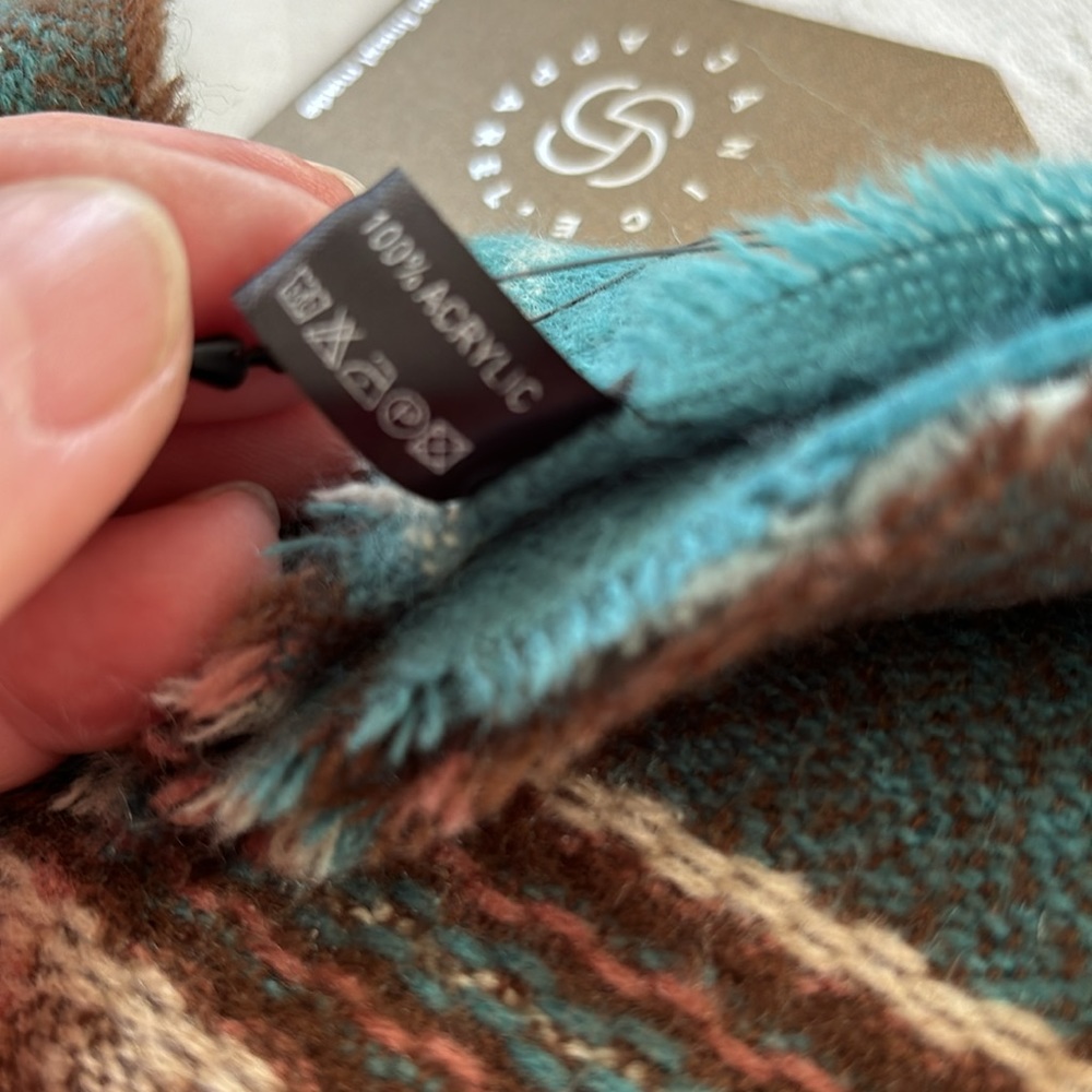 Pink Green Acrylic Plaid Poncho w/ Fringe NWT - Picture 6 of 6